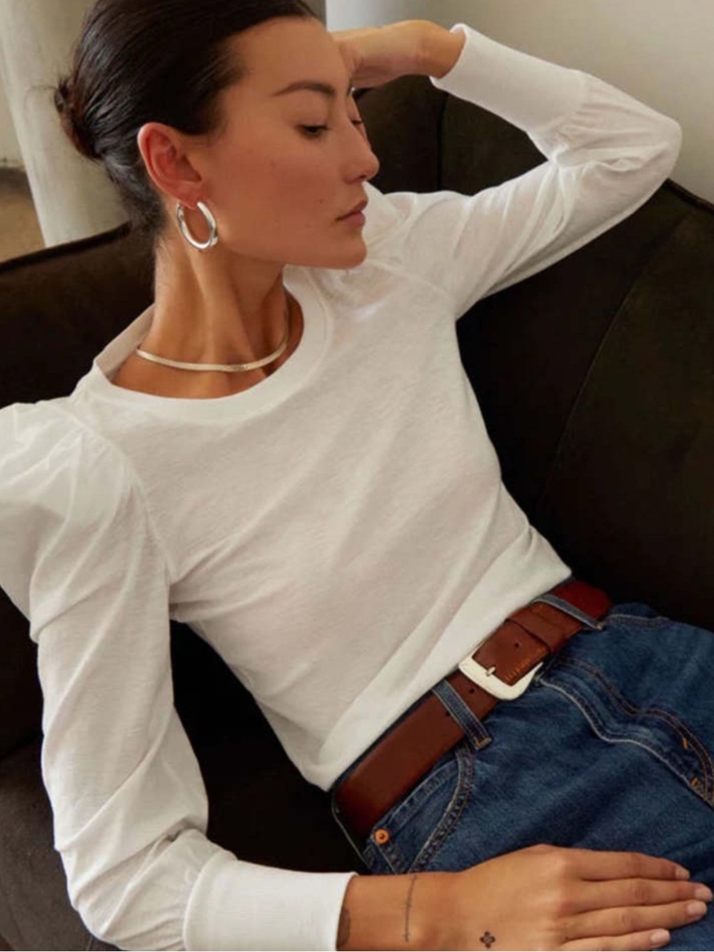 Nation Los Angeles Romy Puff Sleeve Top Size XL In White NWT